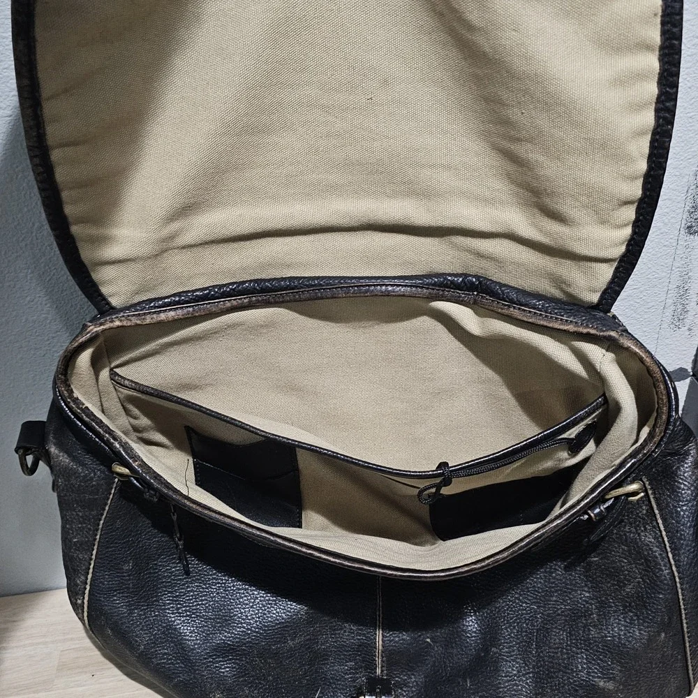 The Territory Ahead Dark Brown Leather Satchel Messenger Bag Carry On Patina!